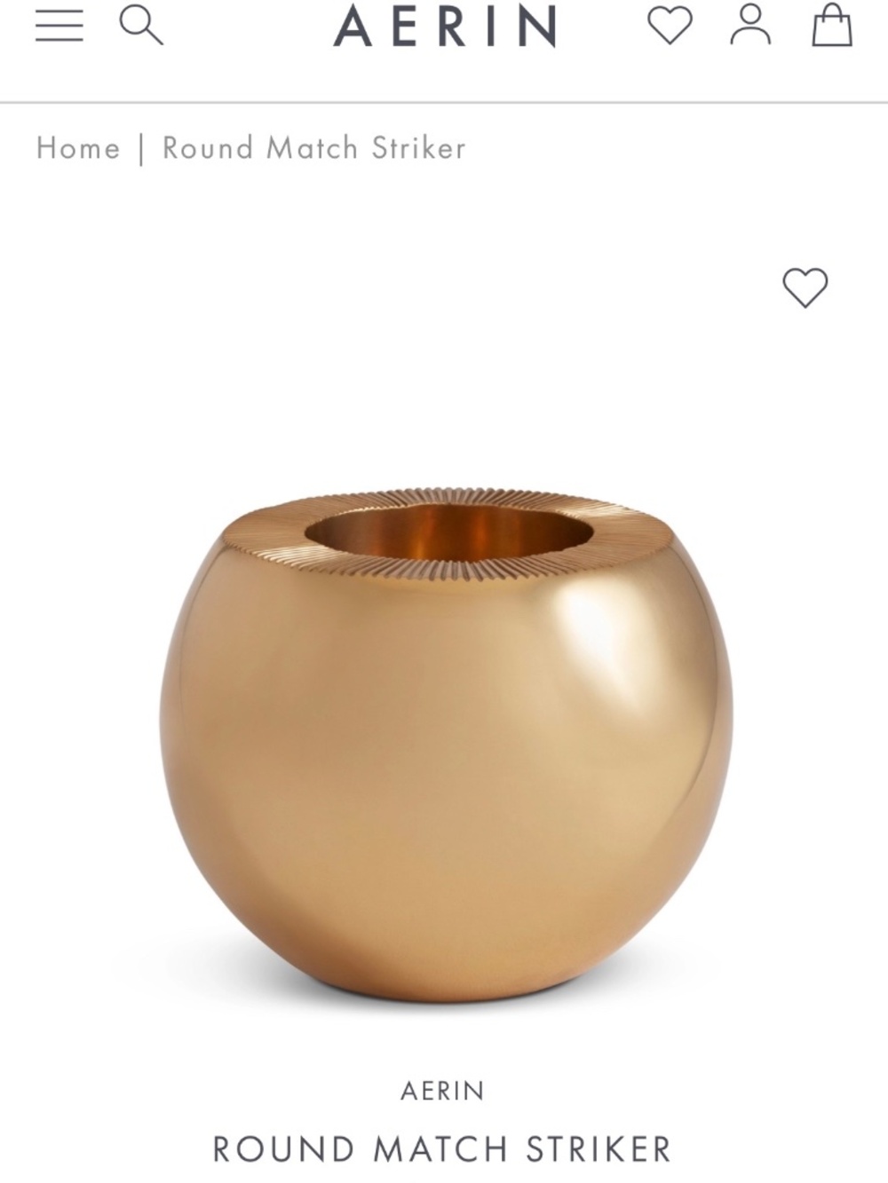 Brand new, in box, Aerin Solid Brass Match Striker